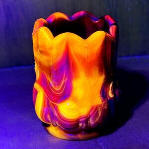 Blacklight Beaded Oval Toothpick Holder Boyd Glass 1999 Autumn Harvest GLOW OOAK